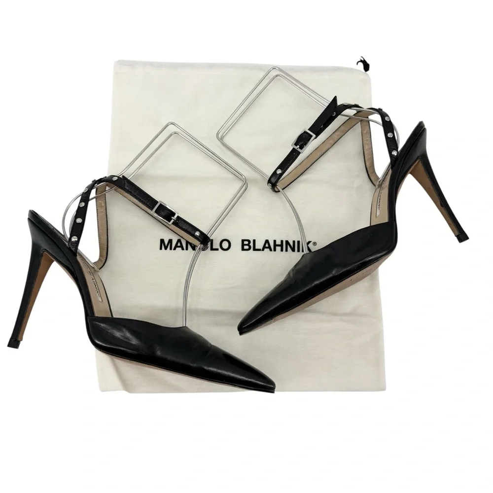 Manolo Blahnik Black Studded Slingback Heels 105mm Vintage Collectors Size 9.5